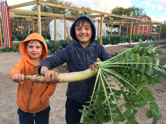 Kids with big veggie 