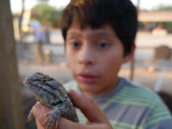 Kid with lizard